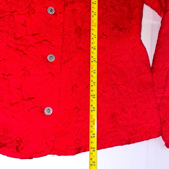 Chico’s Red Jacquard  Jacket / Top Excellent Women’s size 3 ( fits 16 ) - Picture 3 of 12